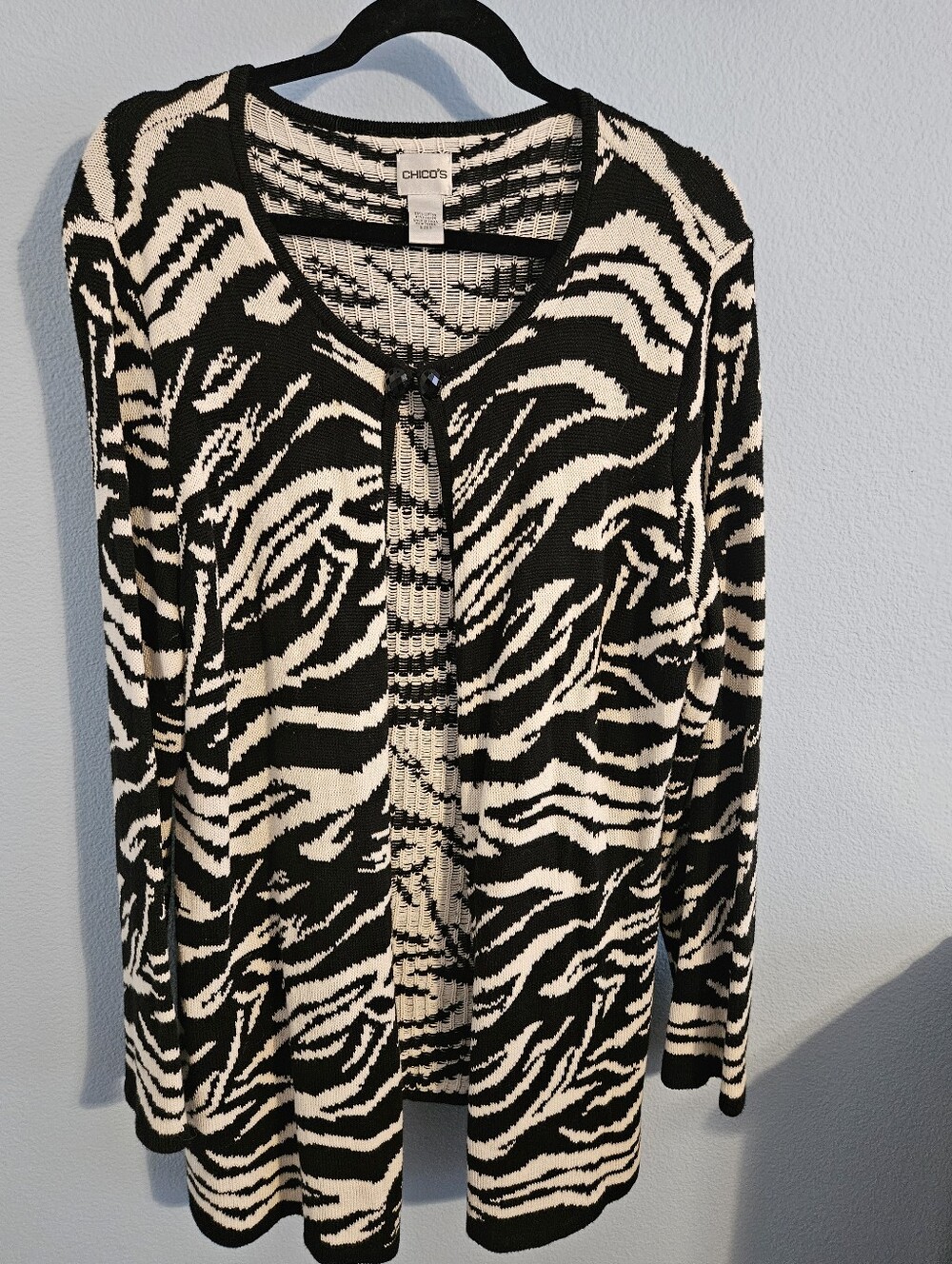 Chico's Black and White Textured Zebra-Style Knit Cardigan